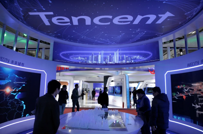 Quầy triển lãm của Tencent tại sự kiện World 5G Exhibition diễn ra tại Bắc Kinh, Trung Quốc hồi cuối năm ngoái. Ảnh: Reuters