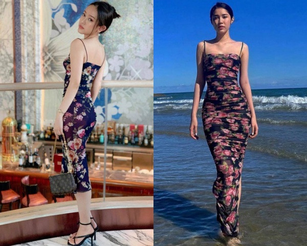 Cùng một chiếc váy, nhưng phiên bản của Quỳnh Hương có phần dài hơn. 