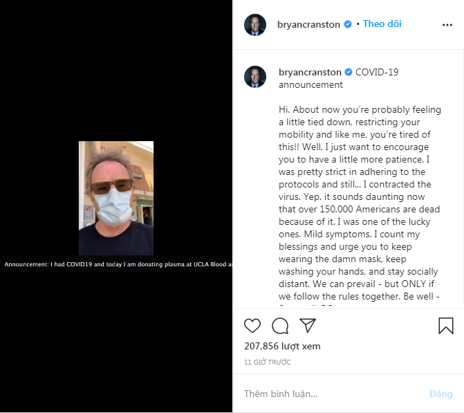 Nam tài tử Bryan Cranston trong Breaking Bad bị nhiễm virus COVID-19 Ảnh 8