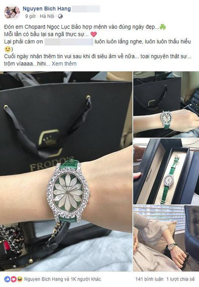 Chiếc đồng hồ này có giá gần 2 tỷ, được cô sắm nhân dịp kỷ niệm lần mang bầu thứ 4.