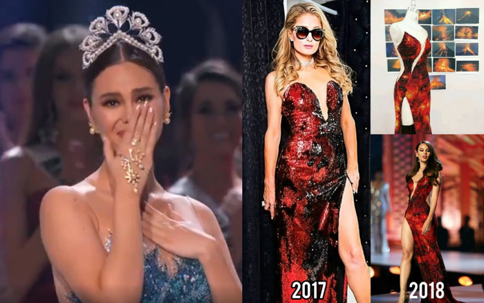 Sau 2 năm càn quét, váy núi lửa phun trào của Catriona Gray bất ngờ bị tố đạo nhái 'gái hư' Paris Hilton Ảnh 2