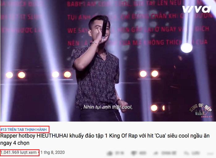 Tập 1 King Of Rap 2020 chiếm sóng 3 vị trí Top Trending Youtube, HIEUTHUHAI xuất sắc cán mốc triệu view Ảnh 2