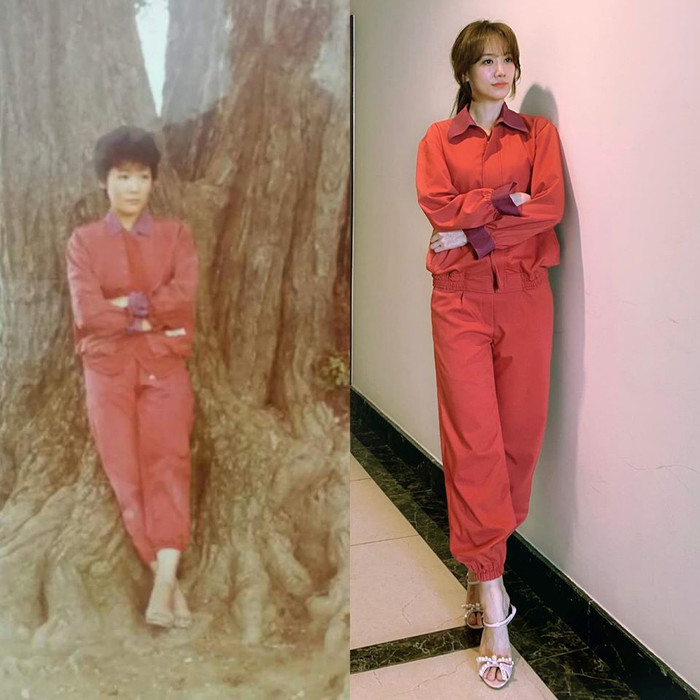 Từ set đồ gồm áo sơ-mi đỏ rực đi cùng quần ống túm đồng tông, giày sandal đến điệu bộ khoanh tay như thế, tấm ảnh ngay lập tức nhận được nhiều lượt 'like', khen ngợi từ phía các fan, bởi trang phục đẹp là một, mà sự đáng yêu trong đấy là mười.