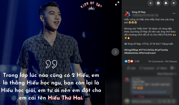 Câu chuyện về Rap's Name HIEUTHUHAI cũng gây viral.