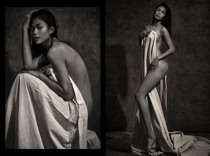 Á hậu Mâu Thủy thực hiện bộ ảnh 'bán nude' táo bạo.