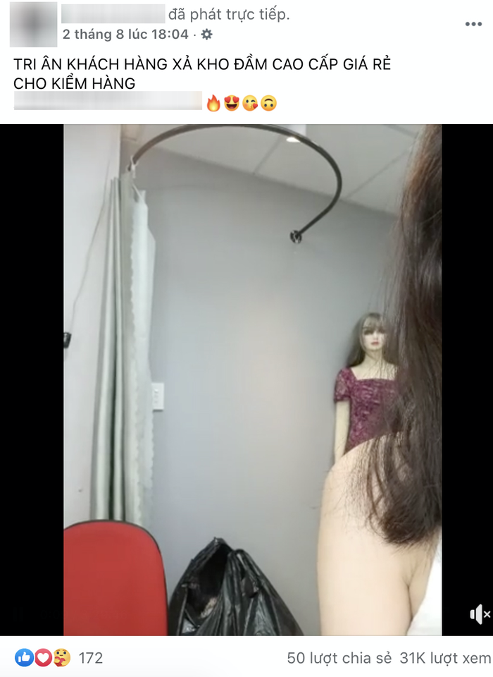 Người phụ nữ trong video cho biết đang 'Xả kho đầm thiết kế, áo quần Quảng Châu lớn nhất lịch'.