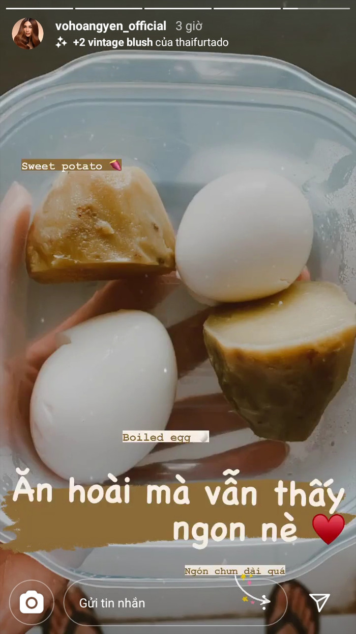 Võ Hoàng Yến thường xuyên khoe ảnh ăn khoai lang, trứng luộc