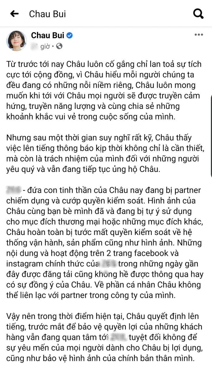 Châu Bùi nói gì khi bị cộng sự chiếm đoạt quyền kiểm soát thương hiệu cá nhân Ảnh 1