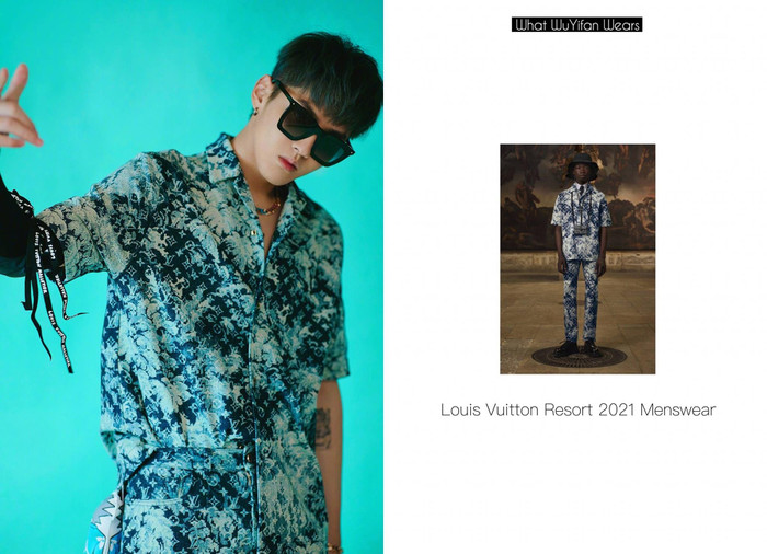 Kris Wu ( Ngô Diệc Phàm) chọn áo ngắn tay phối cùng quần jean họa tiết tranh sơn dầu xuyệt tông họa tiết Monogram đến tham dự hoạt động ra mắt BST mới của Louis Vuitton.=