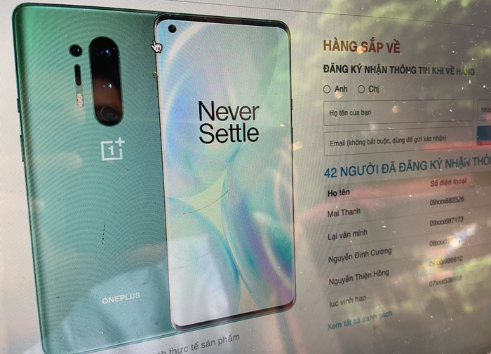 OnePlus 8 Pro xuất hiện trên website một chuỗi bán lẻ di động ở VN.