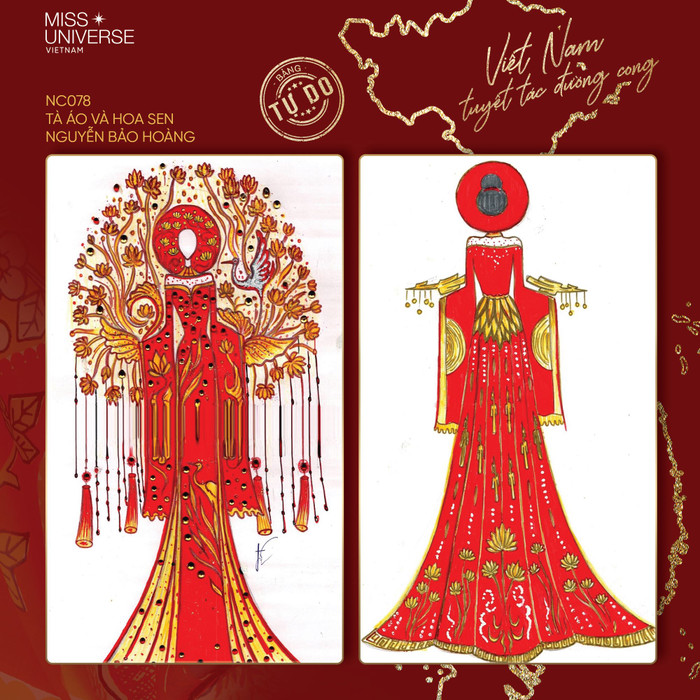 Nếu có cơ hội lọt vào Top 32, chắc chắn thiết kế 'Tà áo và hoa sen' sẽ là một tác phẩm khá thú vị bởi bám sát đúng chủ đề của cuộc thi năm nay. 