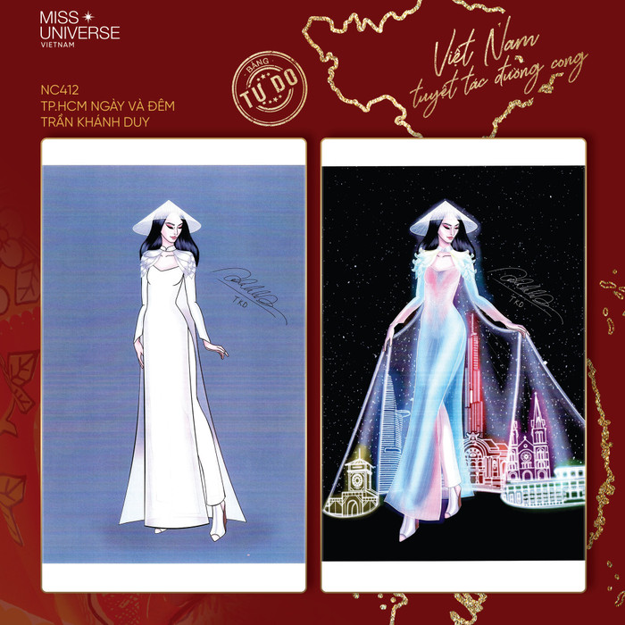 Đúng như tên gọi của nó, 'Thành phố Hồ Chí Minh ngày và đêm' tái hiện lại một Sài Gòn năng động và hiện đại nhưng vẫn vô cùng truyền thống với sự kết hợp của tà áo dài trắng. 