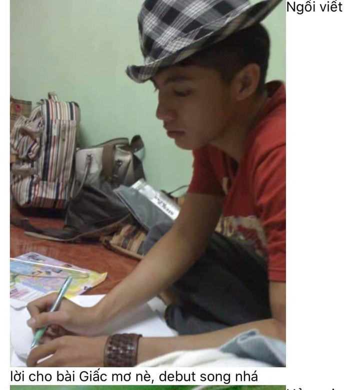 Hình ảnh Noo Phước Thịnh tự tay ngồi viết lời Việt cho Giấc mơ. 