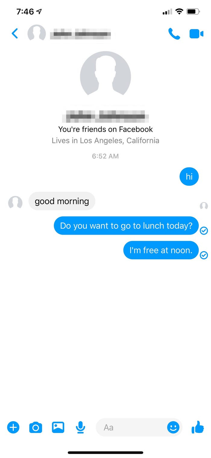 Nếu nhìn thấy biểu tượng này nhưng bạn cho rằng người nhận đang sử dụng Facebook, bạn rất có thể đã bị chặn. Ảnh: Business Insider