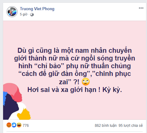 Bài đăng gây tranh cãi của MC Trương Việt Phong