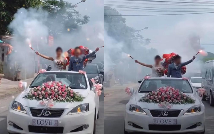 Cư dân mạng tranh cãi gay gắt hình ảnh cô dâu, chú rể đứng trên xe hoa, cầm pháo gây náo loạn đoạn đường Ảnh 2