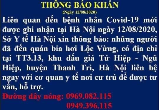Sở Y tế Hà Nội thông báo khẩn