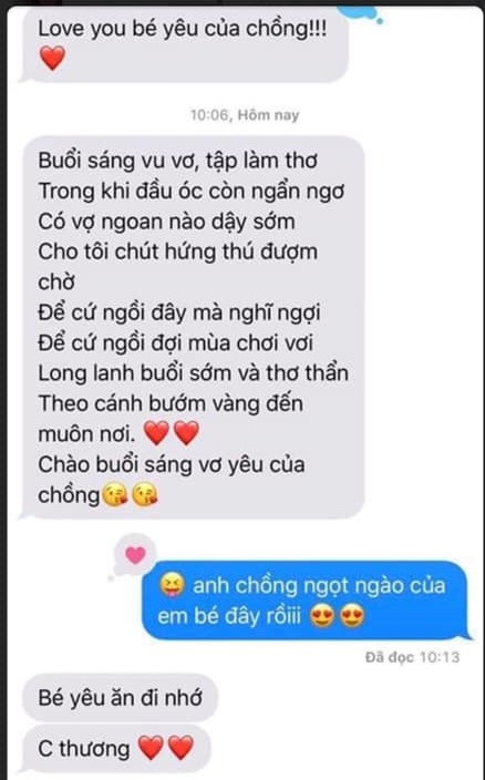 Trọng Hưng thường gọi Hà My là vợ yêu, bé yêu. Cách nói chuyện lúc nào cũng tình tứ