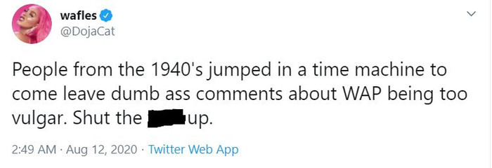 Và mặc dù rằng WAP không phải là 'đứa con tinh thần' của Doja, nhưng nữ nghệ sĩ vẫn nhiệt tình lên tiếng bênh vực.