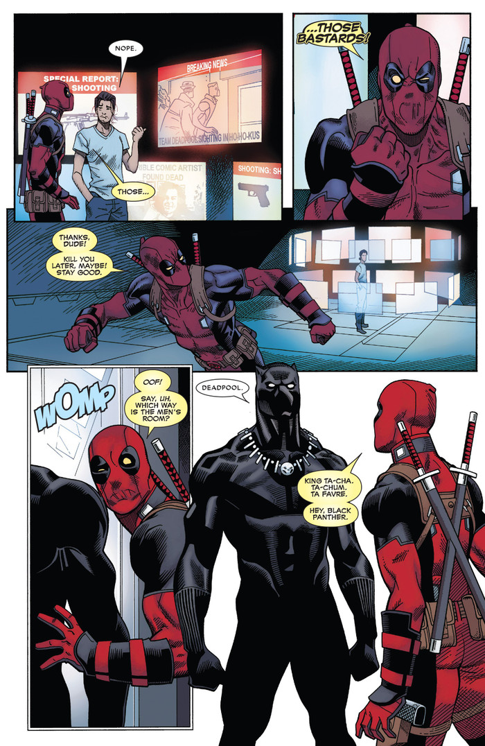 Khi Wade đang vội chạy ra cửa thì gặp ngay Black Panther.
