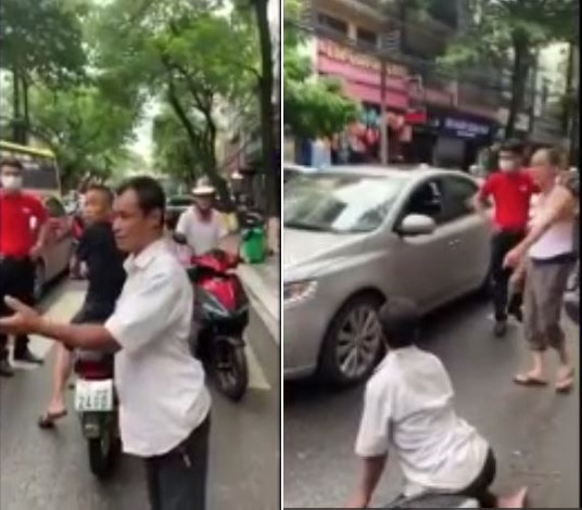 Người đàn ông ăn vạ sau khi tự lao đầu vào xe ô tô.&nbsp;