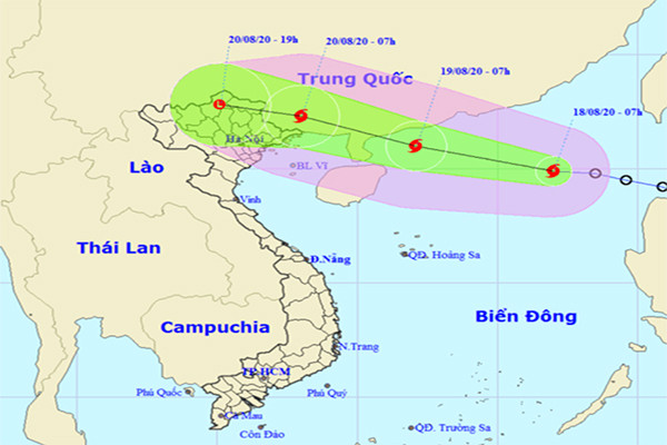 Vị trí và hướng di chuyển của bão số 4. (Nguồn: nchmf.gov.vn)