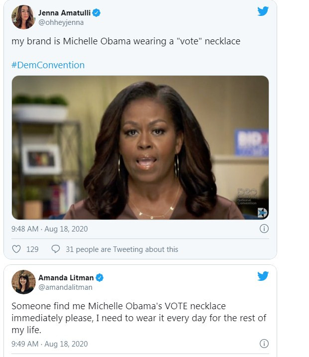 Dân tình screenshot lại hình ảnh dây chuyền mà Michelle đeo và update trên mạng để tìm kiếm mua cho bằng được