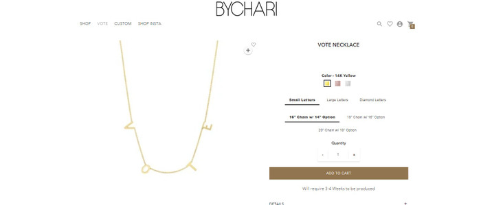 Cận cảnh hình ảnh dây chuyền trên web của hãng ByChari 