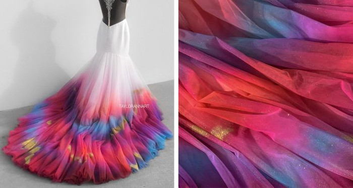 Cô gái bất ngờ nổi tiếng nhờ nhuộm 7 sắc cầu vồng lên váy cưới Ảnh 9