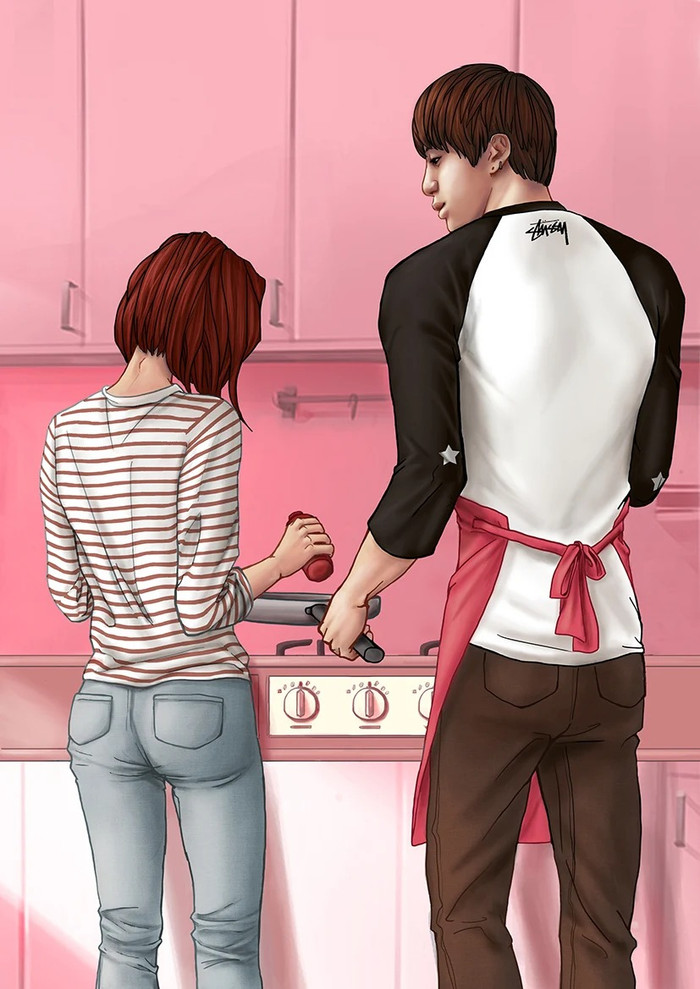ARMY xôn xao trước loạt fanart tình tứ 'BTS và cuộc sống ngọt ngào bên bạn gái' Ảnh 3