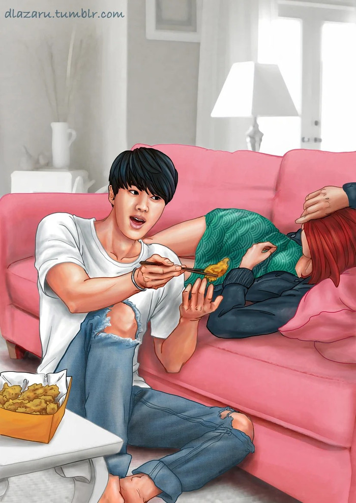 ARMY xôn xao trước loạt fanart tình tứ 'BTS và cuộc sống ngọt ngào bên bạn gái' Ảnh 5