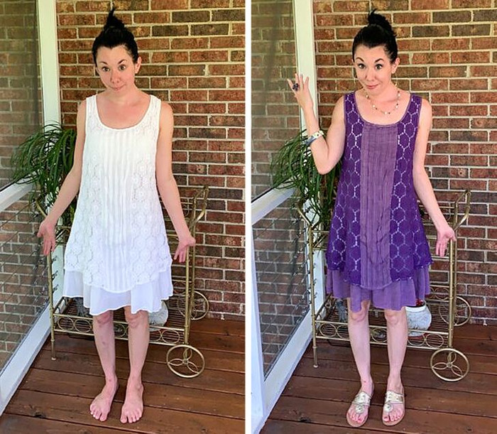  Đôi khi cô chỉ nhuộm lại màu nếu đã ưng dáng váy. Jillian Owens cho biết đồ màu trắng dễ bị lộ dấu vết secondhand vì thế cần được ‘mông má’ cẩn thận hơn.