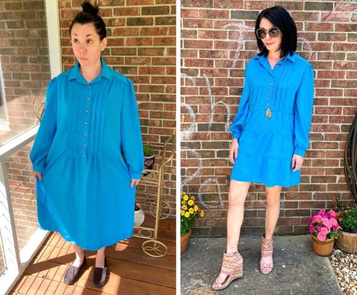 Trang phục dưới 1 USD của Jillian Owens vừa có phần xếp ly tinh tế vừa có 3 tầng chân váy.