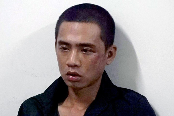 Đối tượng Nguyễn Thanh Hòa tại cơ quan công an. 