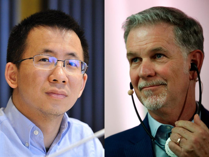 ByteDance CEO Zhang Yiming, trái; và Netflix CEO Reed Hastings. Ảnh: Getty/ Reuters