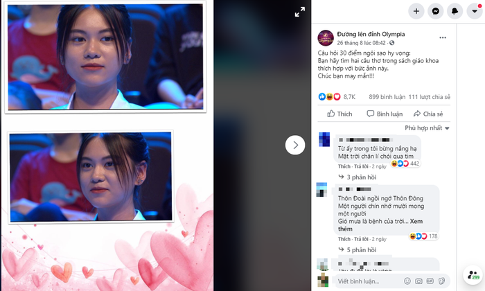 Thông báo được trang fanpage chính thức của Đường lên đỉnh Olympia phát đi 'khẩn cấp'. Ảnh chụp màn hình