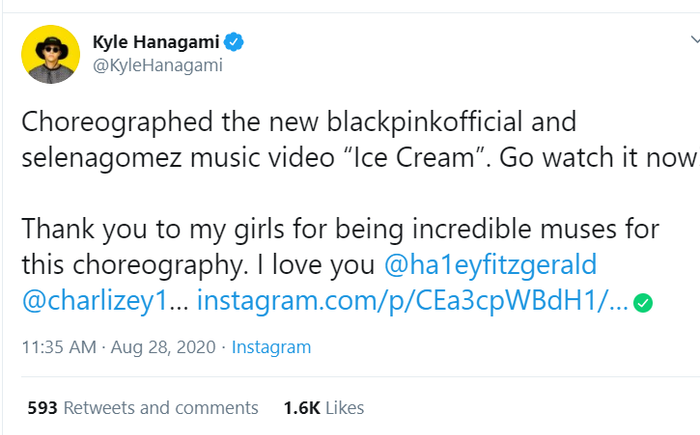 Kyle đã tweet về vũ đạo của Black Pink 