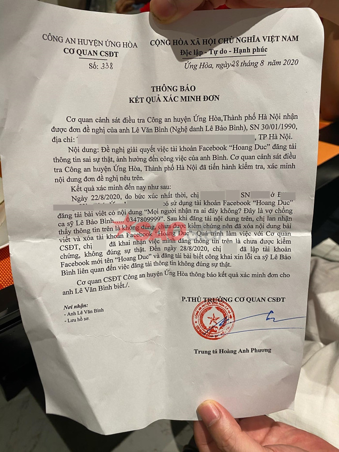 Kết quả xác minh sau khi cơ quan chức năng triệu tập 2 bên để làm rõ vụ việc (Ảnh: Nhân vật cung cấp).