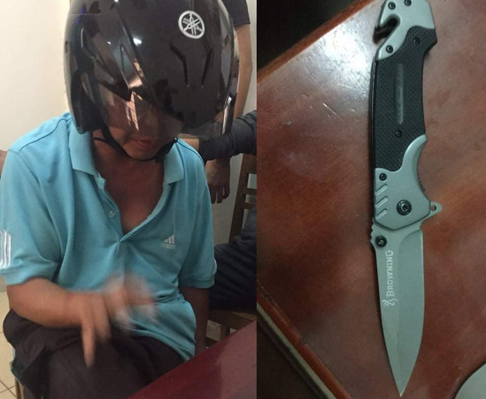 Nghi can Nguyễn Văn Hậu và con dao gây án. Ảnh: Người lao động