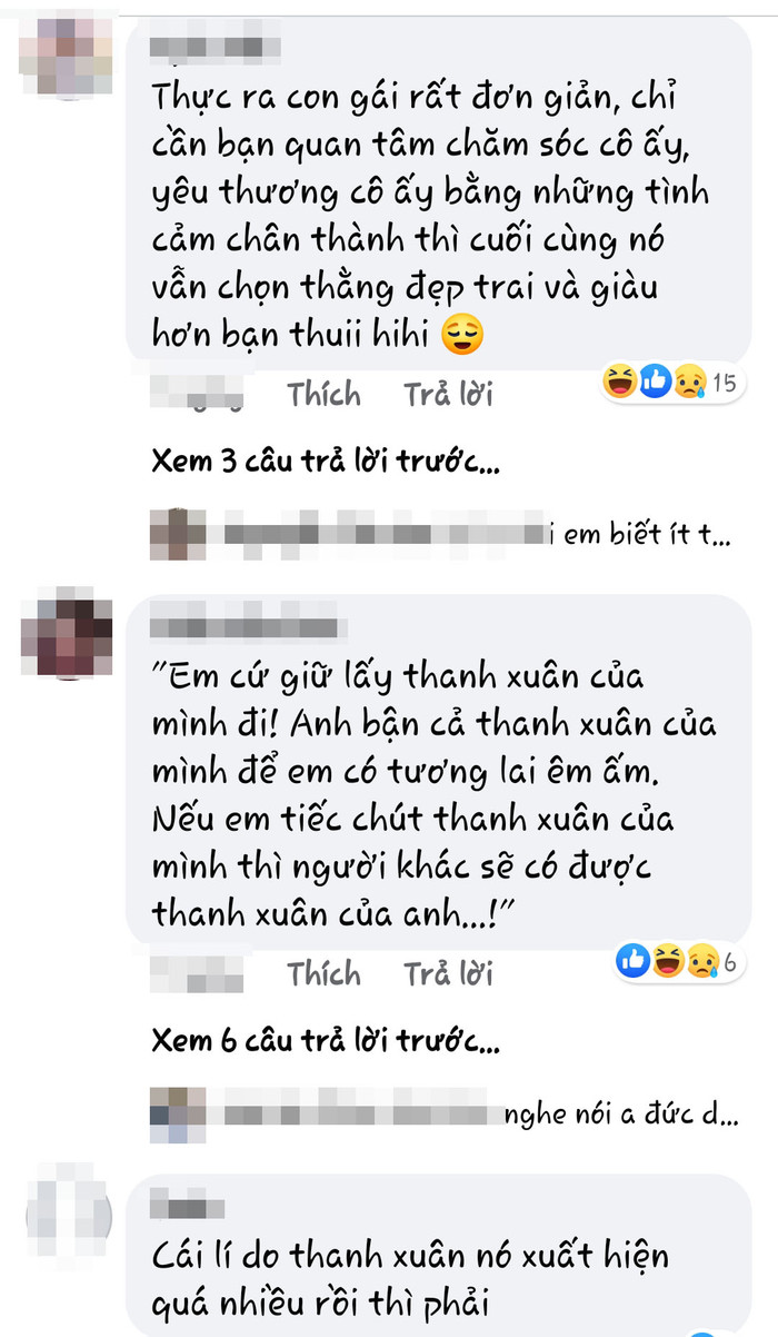 Có người lại tỏ ra ngán ngẩm khi các cô gái cứ lấy lí do thanh xuân để bao biện cho hành động của mình