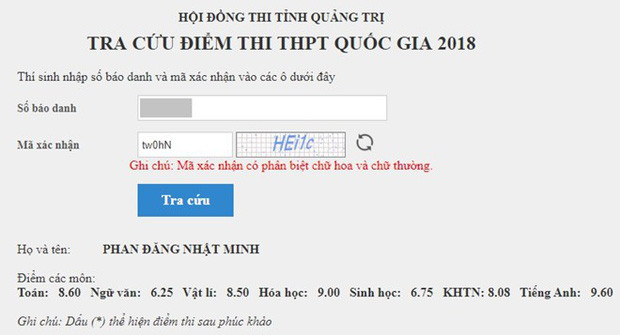 Điểm thi THPT Quốc gia của quán quân Đường lên đỉnh Olympia năm thứ 17