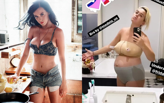 Vóc dáng thanh mảnh của Katy ngày xưa khác hẳn với thân hình mẹ bầu hiện tại.