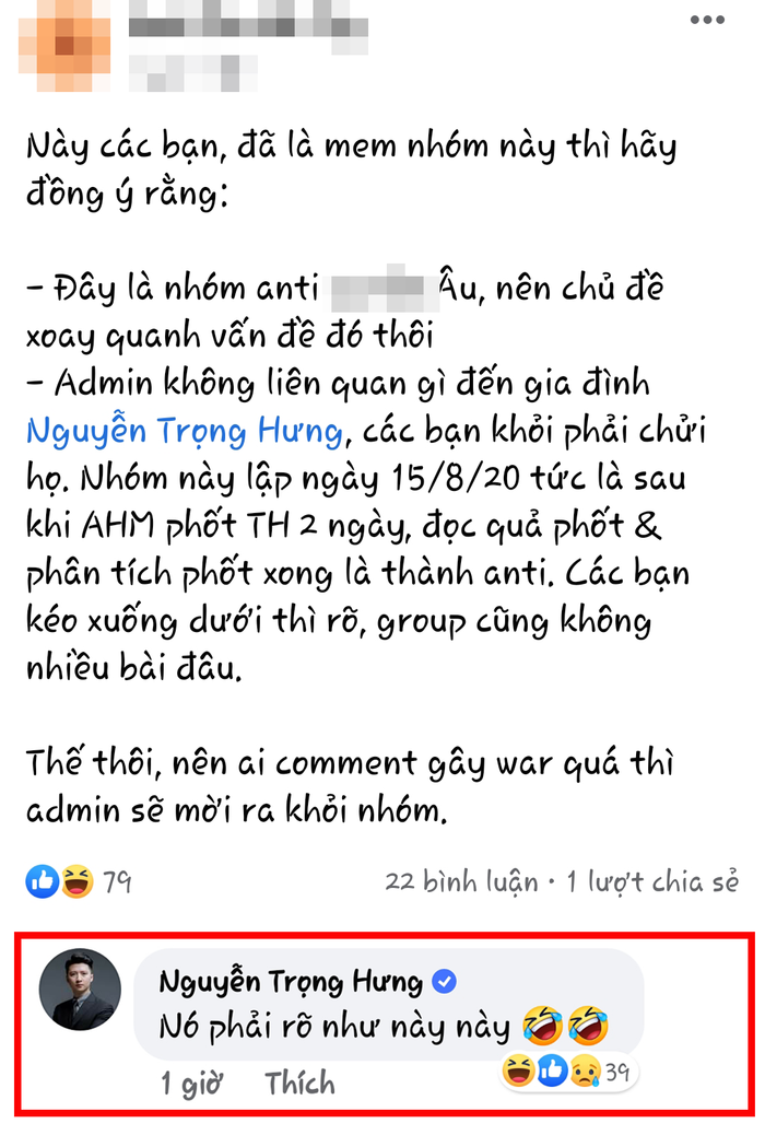 Quản trị viên đính chính, Nguyễn Trọng Hưng cũng tích cực vào xác nhận
