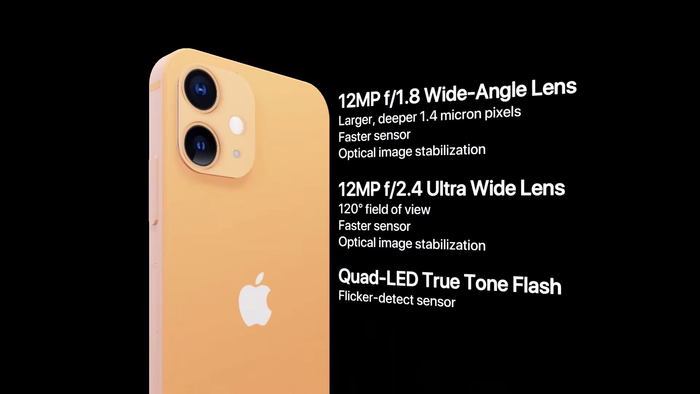 Ở mặt lưng, bản dựng iPhone 12 này được trang bị hệ thống camera kép, bao gồm 1 ống kính góc rộng 12MP, f/1.8 và 1 ống kính góc siêu rộng 12MP, f/2.4. Đi kèm đó là đèn flash Quad-LED True Tone. (Ảnh: the Hacker 34)