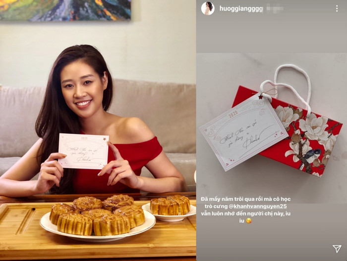 Khánh Vân gửi tặng bánh tự làm cho 'cô giáo' Hương Giang.