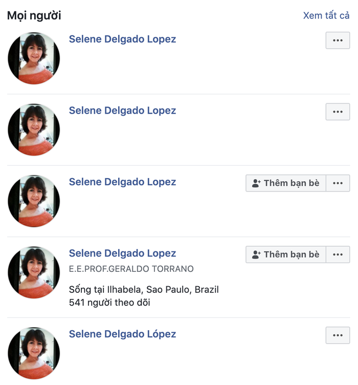 Hàng loạt tài khoản ăn theo Selene Delgado Lopez đã nhanh chóng xuất hiện trên Facebook. (Ảnh chụp màn hình)