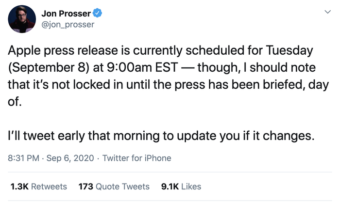 Jon Prosser cho rằng Apple có thể sẽ ra mắt Apple Watch Series 6 và iPad thế hệ mới trên website của mình vào ngay mai. (Ảnh chụp màn hình)