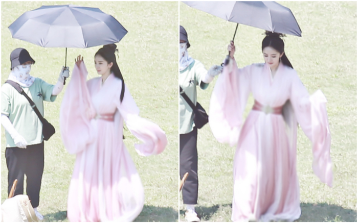 Bỏ hình tượng nam trang, Dương Mịch thướt tha trong bộ cổ trang màu hồng phấn Ảnh 2