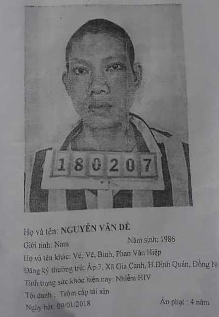 Phạm nhân nhân này hiện đang nhiễm HIV