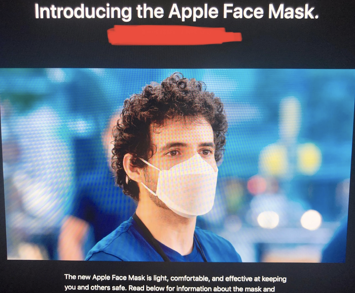 Tuần trước, một nhân viên của Apple đã gửi cho MacRumors một hình ảnh về loại khẩu trang Apple Face Mask. (Ảnh: MacRumors)